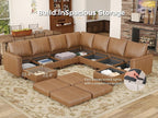 SITJOY 118" Faux Leather Modular Sectional Sofa with Storage, Mid Century Modern Sectional Couches for Living Room, Soft Padded Armrests, 9 Seat V-Shaped Sectional Couch, Brown
