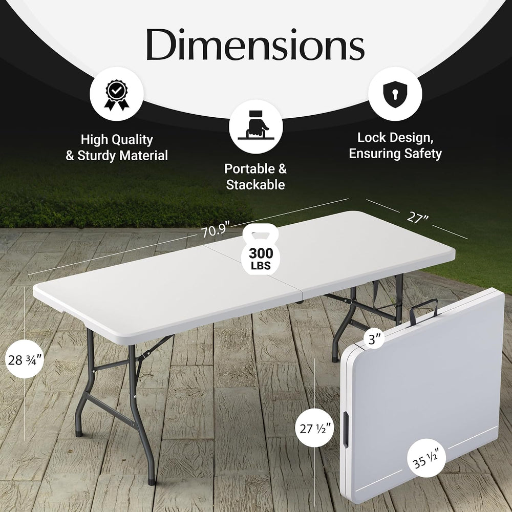 2 PACK of 6 Feet Foldable Table with Built in Handle & Steel Legs | 6FT H...