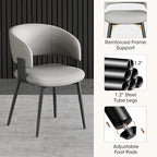 Modern Dining Chairs Set of 2, Faux Leather Upholstered Kitchen Chairs with Curved Back and Metal Legs, Mid Century Chairs for Dining Room, Kitchen, or Café (Light Gray)