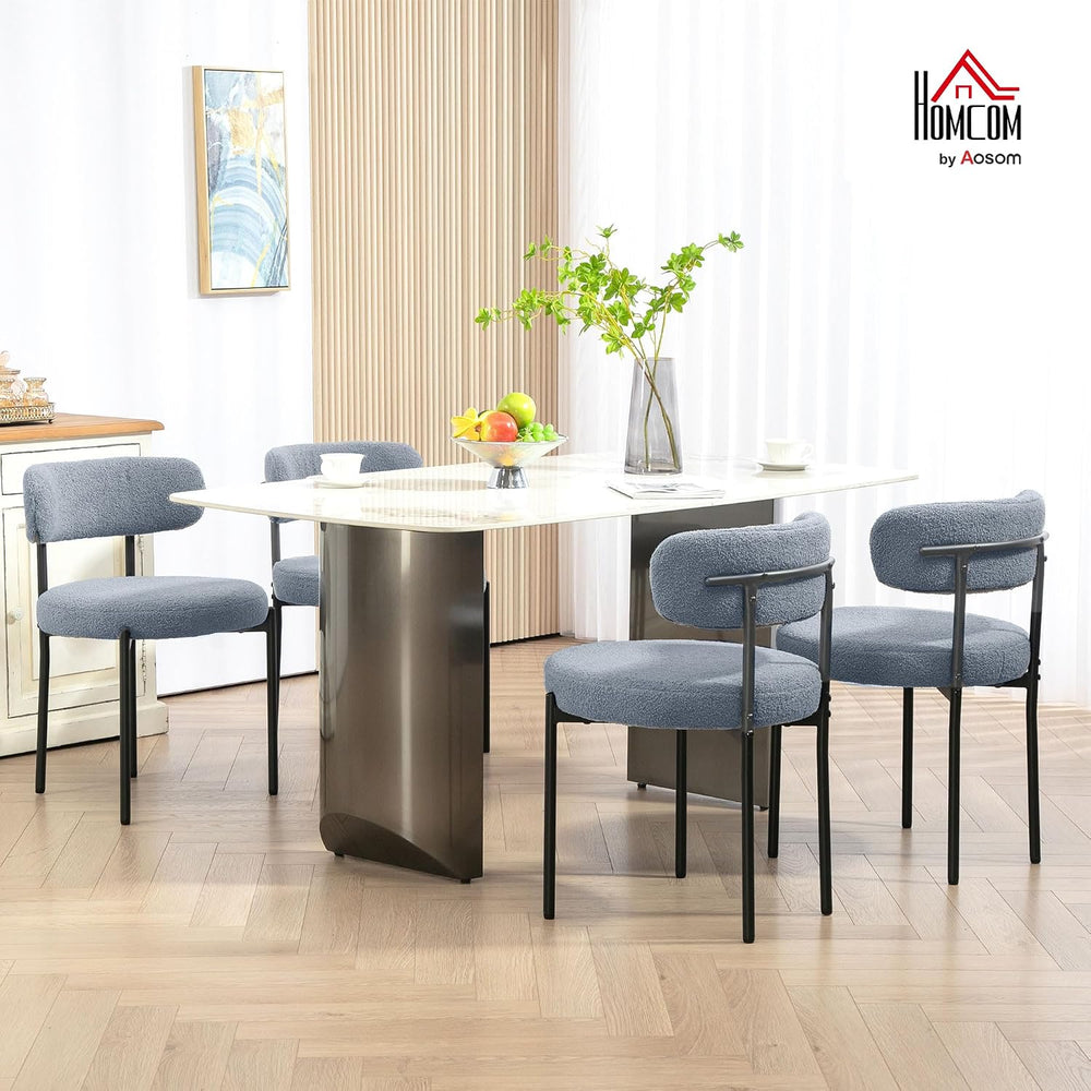 HOMCOM Boucle Dining Chairs Set of 4, Round Modern, Curved Backrest, Gray