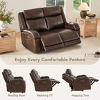 Watson & Whitely Genuine Leather Wall Hugger Power Recliner Loveseat, Brown | 2 Seater Reclining Sofa, Adjustable Power Headrests, USB & Type-C Charging Ports, Dual Recliners, Living Room & RV