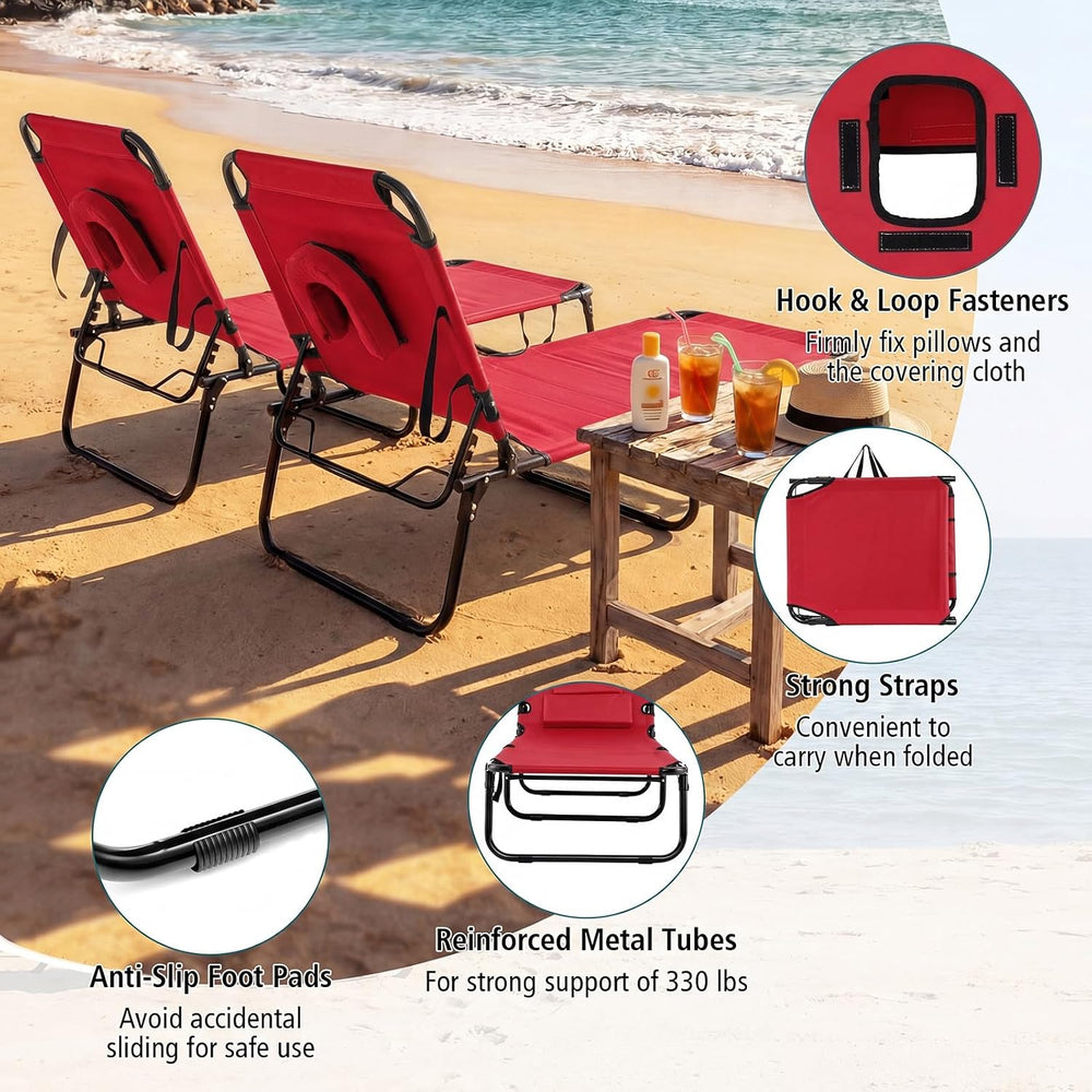 Tangkula Beach Lounge Chair, Folding Sunbathing Recliner with Face Hole, Face...