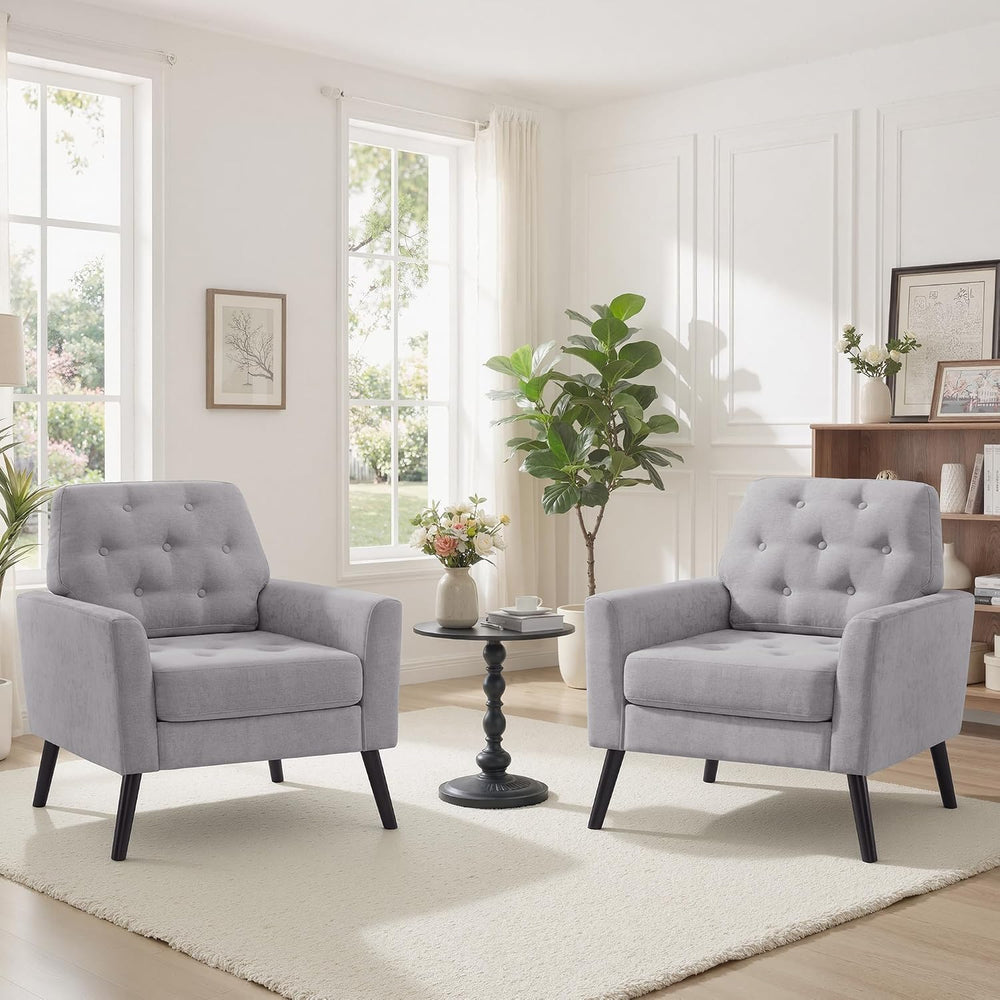 Accent Chair Set of 2, Mid Century Modern Living Room Chairs, Upholstered Arm...