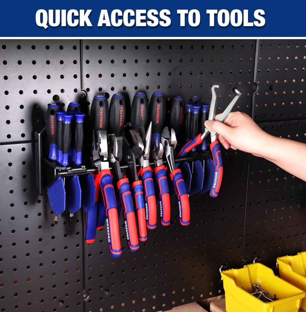WORKPRO Plier Organizer Rack, 13.5" Foldable Tool Organizer, Wall Mount Screwdriver Organizers and Pliers Organizers, Tool Storage Rack for Screwdriver Holder and Pliers Holder (Tools not Included)