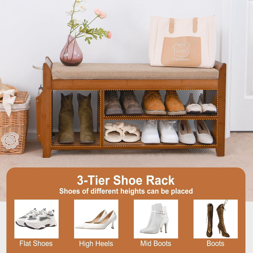 PETKABOO Shoe Bench with Hidden Drawer and Side Holder, 2 Tier Entryway Bench...
