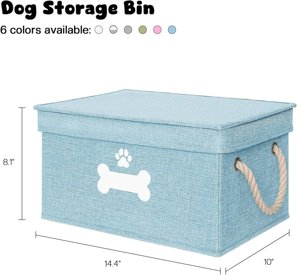 Dog Toy Basket with Lid, Dog Basket for Toys, Dogs Toy Box with Cotton Rope Handles, Collapsible Storage Bins for Pet Toys, Dogs Storage Organizer, Blue