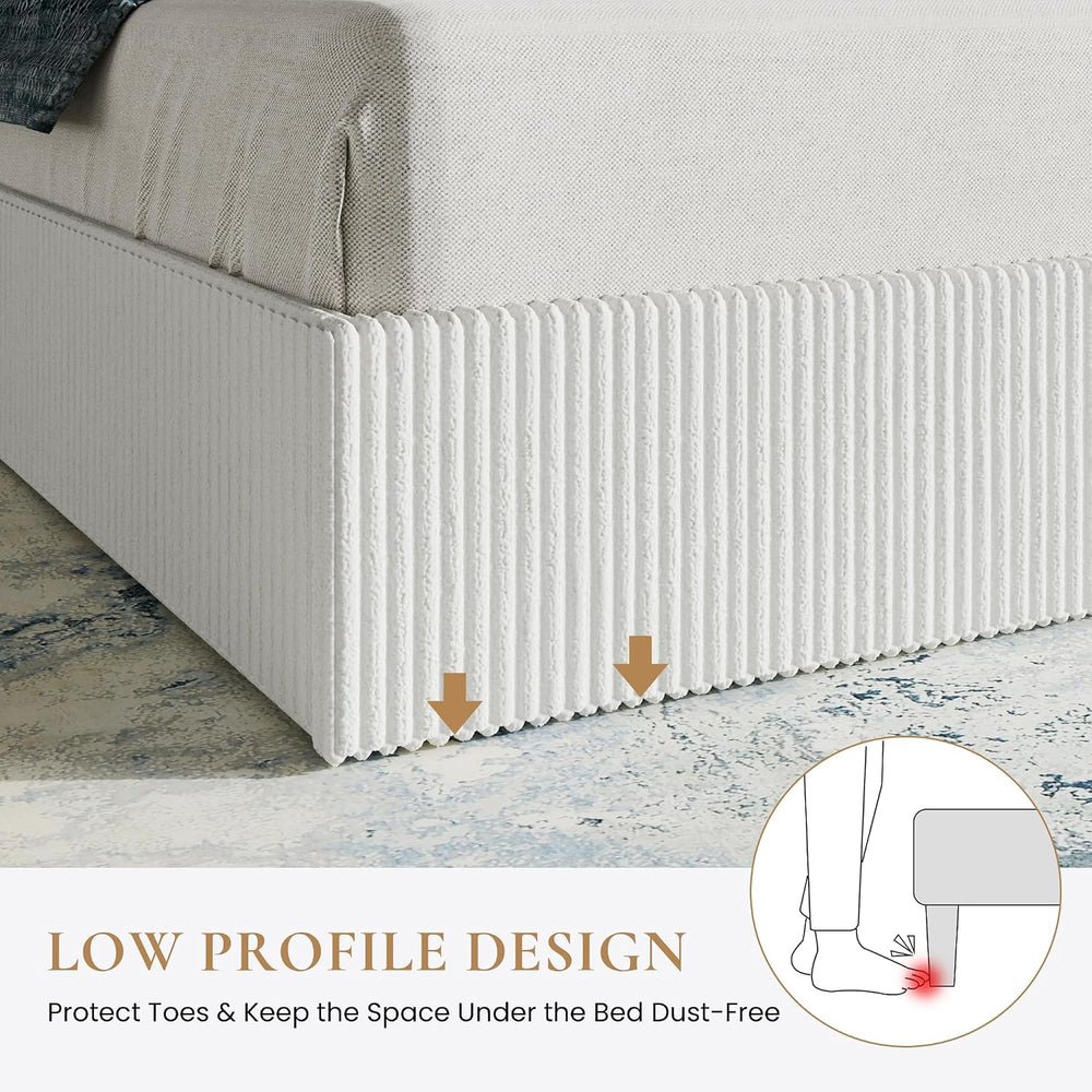 SHA CERLIN Queen Size Corduroy Bed Frame with Adjustable Headboard, White