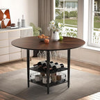 VFK 47 Inch Round Dining Table for 4, Kitchen Table Dining Table, Round Table with 2 Tier Storage Shelves for Home Dining Room,Living Room