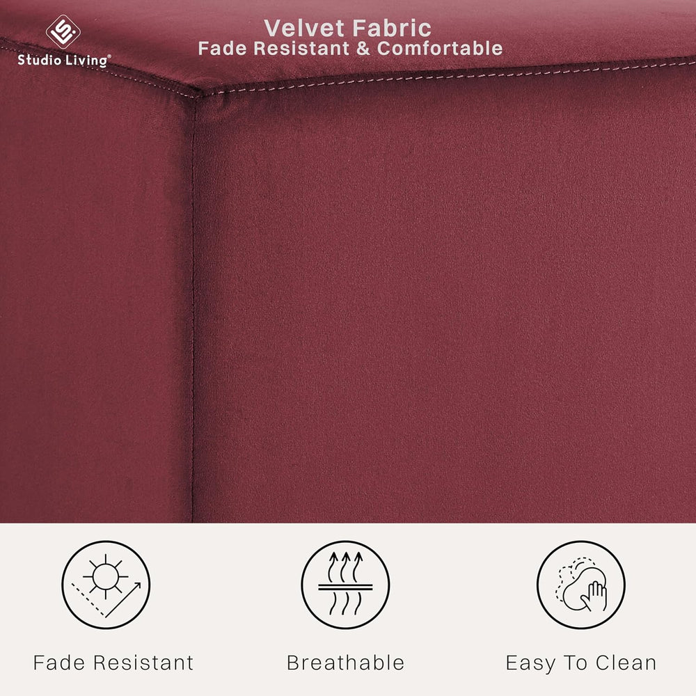 Studio Living® 18” Warren Ottoman Square Soft Velvet Bench, Stationary Ottoma...