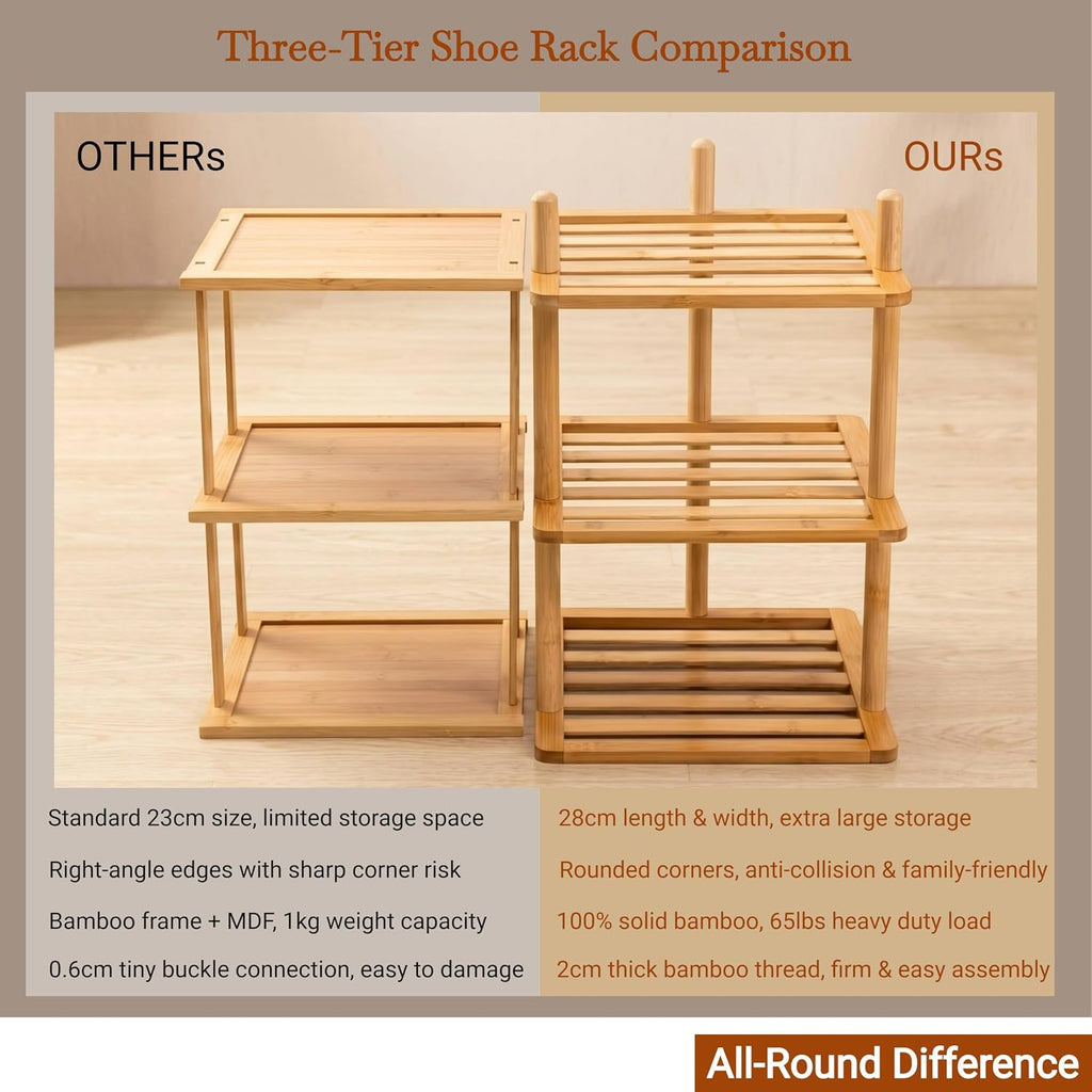 4-Tier Vertical Shoe Rack - Tall Narrow Shoe Rack Organizer for Small Spaces,Bamboo Shoen Shelf for Entryway,Closet,Corner,Doorway,Skinny Shoe Shelf Space Saving Shoe Storage (Natural, 4-Tier)