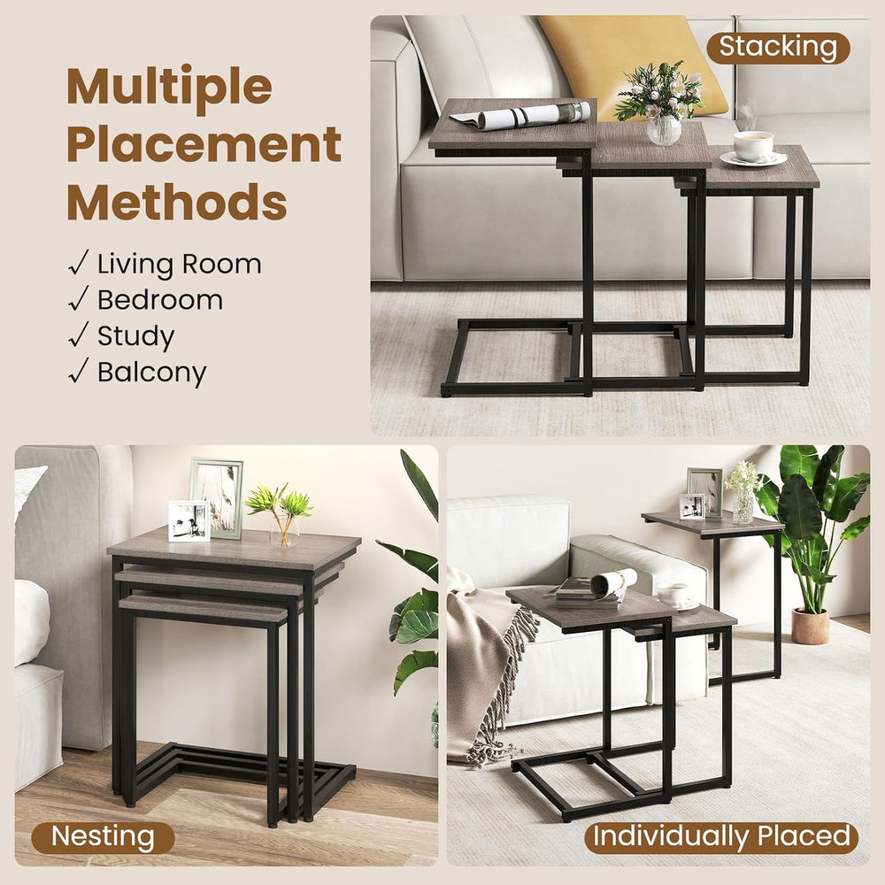 GOFLAME Nesting Coffee Tables Set of 3, Rectangular Nesting Center Table with...