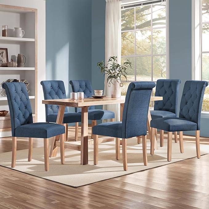 Yaheetech Dining Chairs Set of 6 Fabric Upholstered Dining Room Chairs with B...