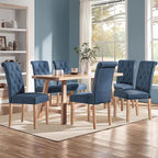 Yaheetech Dining Chairs Set of 6 Fabric Upholstered Dining Room Chairs with Button Tufted High Back and Solid Wood Legs for Kitchen/Living Room/Restaurant, Modern Style, Blue