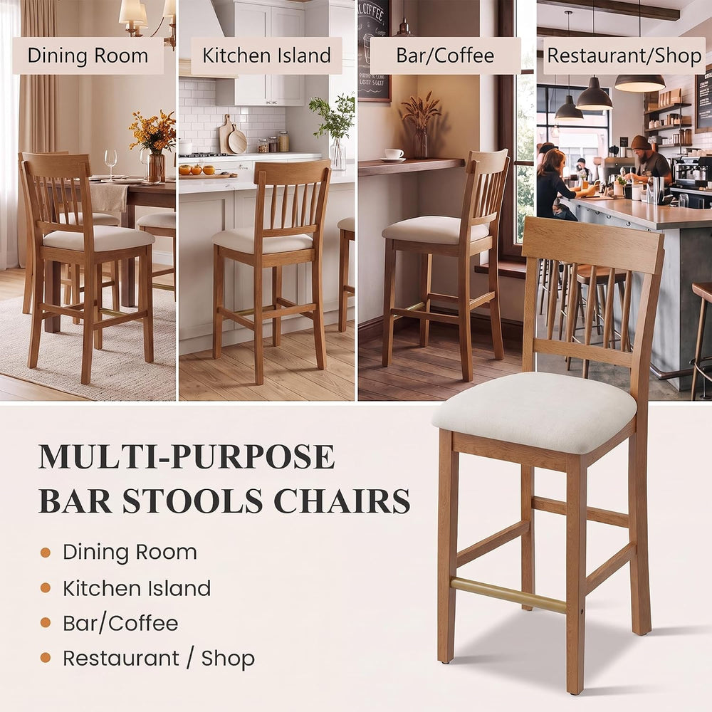 Wooden Bar Stools Set of 2, Counter Height Bar Stools, Modern Bar Stools, 25 ...