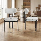 LukeAlon Linen Dining Chairs Set of 4, Modern Upholstered Armless Kitchen Chairs with Black Metal Legs Curved Back Dining Room Chairs Reception Guest Chair for Living Room Office, Light Beige