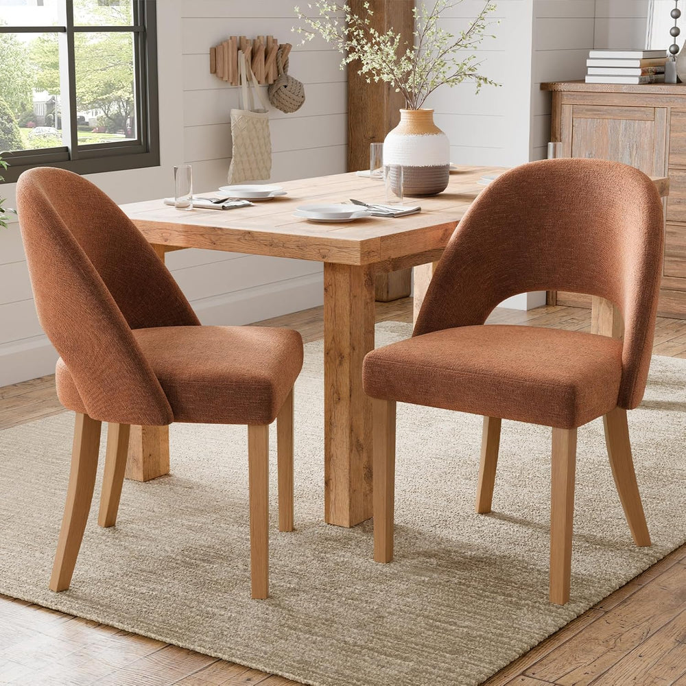 Wooden Dining Chairs Set of 2, Upholstered Modern Chenille Dining Room Chair ...