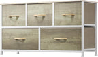 DWVO Wide Chest of Drawers, Dresser with 5 Drawers, Oak Grain Fabric Storage Tower, Dresser for Bedroom with 5 Drawers, Living Room, Closets - Sturdy Steel Frame, Wooden Top