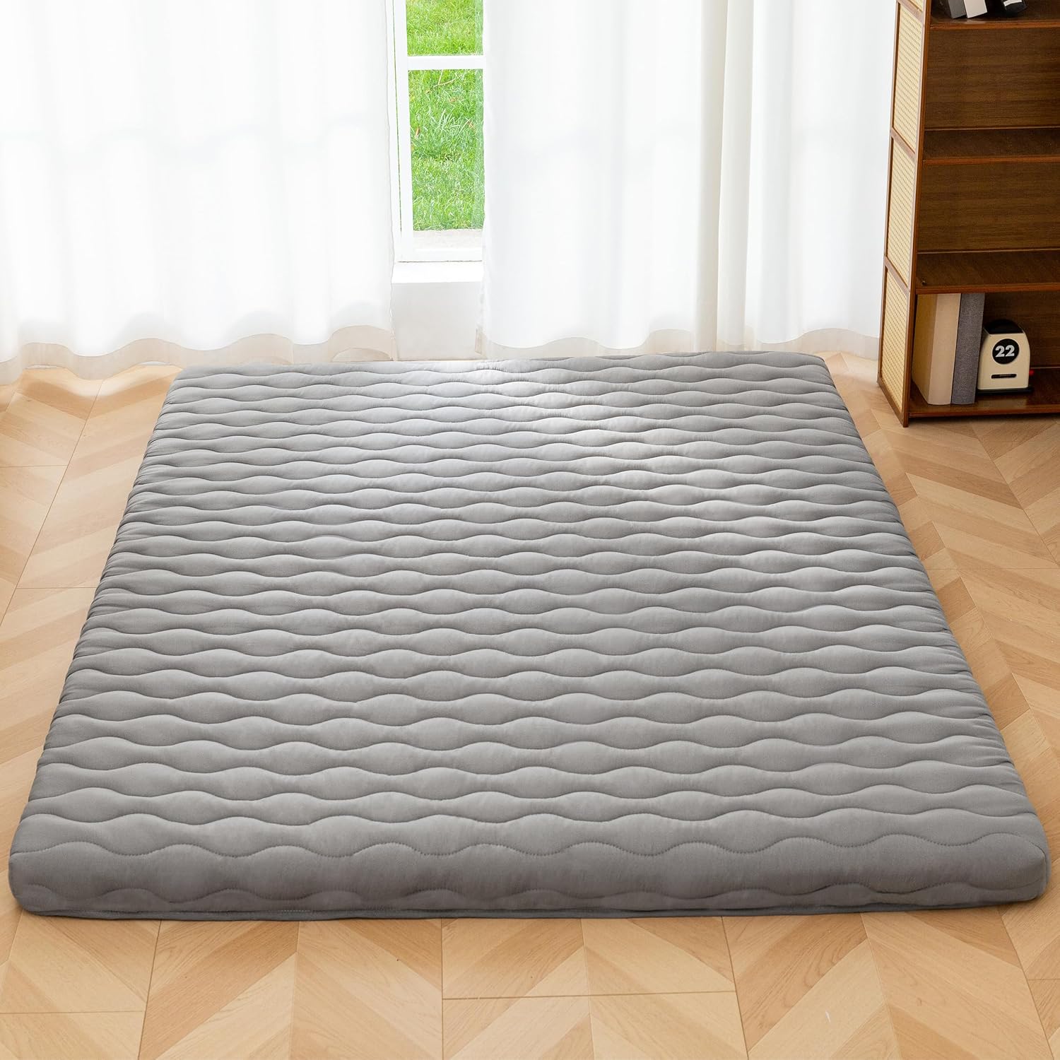 MAXYOYO Japanese Floor Futon Mattress Twin Size, 3" Thicken Tatami Sleeping Pad Foldable Roll Up Mattress, Portable Floor Mattress Pad for Adults, Guest Room, Camping, Grey