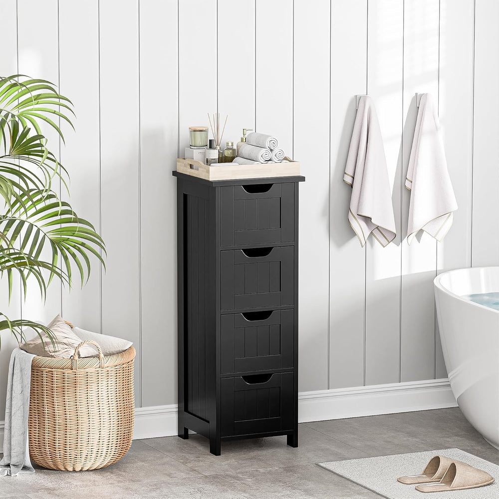 Bathroom Floor Storage Cabinet, Freestanding Wooden Side Organizer w/4 Drawer...