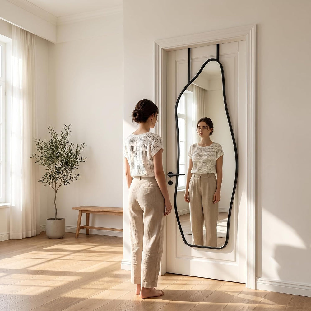 16" x 48" Irregular Dolphin Full Length Over Door Mirror Black