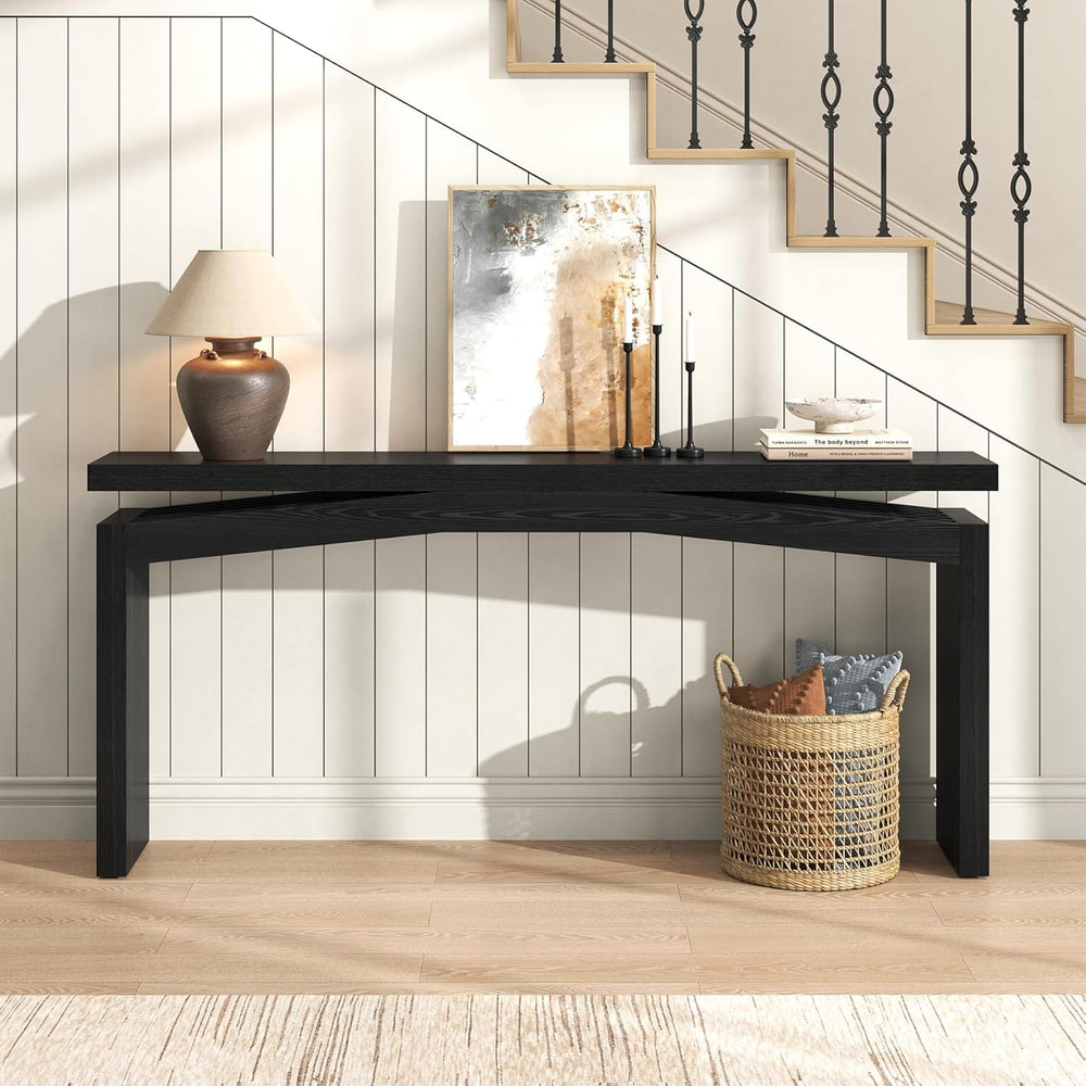 Epecoya 63-Inch Black Console Tables for Entryway Mid Century | Wooden Sofa T...