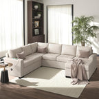 108.3 Inch Modular Sectional Sleeper Sofa with Pull-Out Bed and Lounge Chair, U-Shaped Combination Corner Couch w/USB & Type-C Interfaces, for Living Room Bedroom Office, Beige