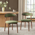 HULALA HOME Dining Chairs Set of 2 Mid-Century Modern Fabric Upholstered Dining Room Chairs Kitchen Side Chair with Open Curved Back, Walnut Rubber Wood Legs, Dinner Chairs for Living Room, Olive