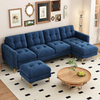 P PURLOVE Velvet Modern Large Sectional Sofa, U Shape Upholstered Couch with Chaise, Convertible Sofa Couch with Movable Ottoman for Living Room Apartment (Blue)