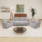 Kingfun Living Room Furniture Sets, 3 Seater Couch and 2 Armchair, Mid Century Modern Sofa Set, Chenille Couch with Solid Wood Frame for Living Room & Bedroom, Silver Gray