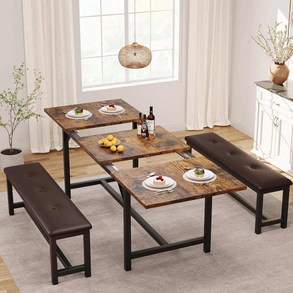 IDEALHOUSE 3 Piece Dining Table Set for 4-6, 63" Extendable Thick Metal ...