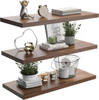 Wall Shelf Set of 3, Walnut Floating Shelves 30 in W x 10 in D x 1 in H, Wooden Floating Wall Shelf with Invisible Brackets for Living Room/Bedroom/Bathroom/Kitchen Storage and Decor