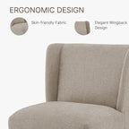 Upholstered Dining Chair with Casters Wingback Modern Side Armless Deskchair with Rollers for Diningroom Bedroom Livingroom Reading Room,Khaki,1 Box