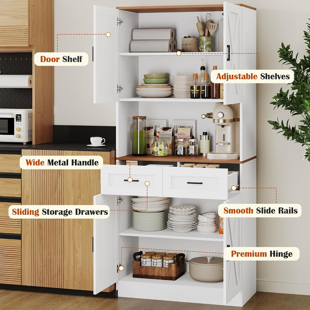 71" Tall Farmhouse Kitchen Pantry Cabinet , Storage Freestanding Cupboar...
