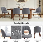 Fabric Dining Chairs Set of 2, Upholstered Mid Century Modern Dining Chairs, Armless Accent Chair with Walnut Wood Legs for Kitchen, Living Room, Dining Room, Grey