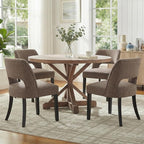 keoni Wooden Dining Chairs Set of 2, Mid Century Modern Upholstered Dining Room Chairs with Black Wood Legs, Fabric Farmhouse Kitchen Chairs with Foot Pegs for Dining Room, Brown