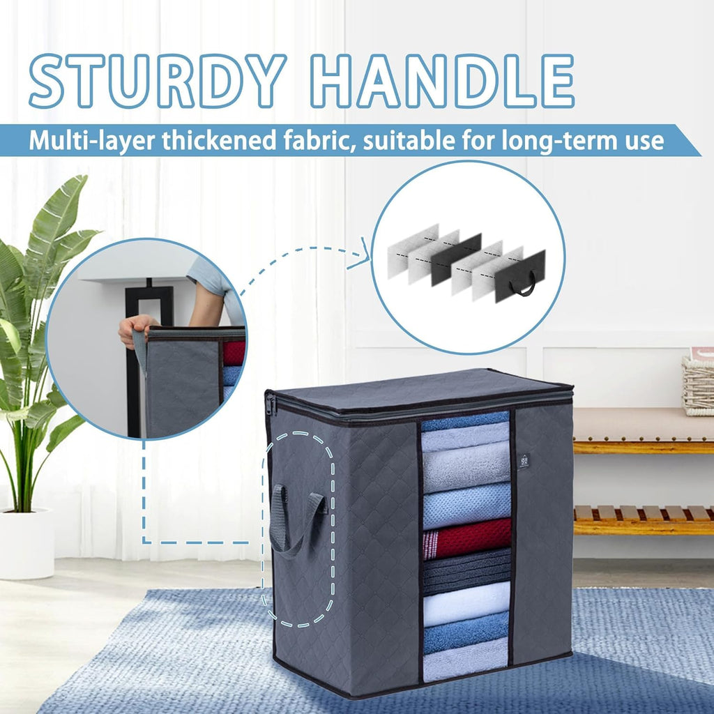 VENO 3 Pack Clothes Storage Bag Organizer with Reinforced Handle Thick Fabric for Comforters, Blankets, Bedding, Foldable with Sturdy Zipper, Clear Window, Reusable (Tall 16.3 Gallon)