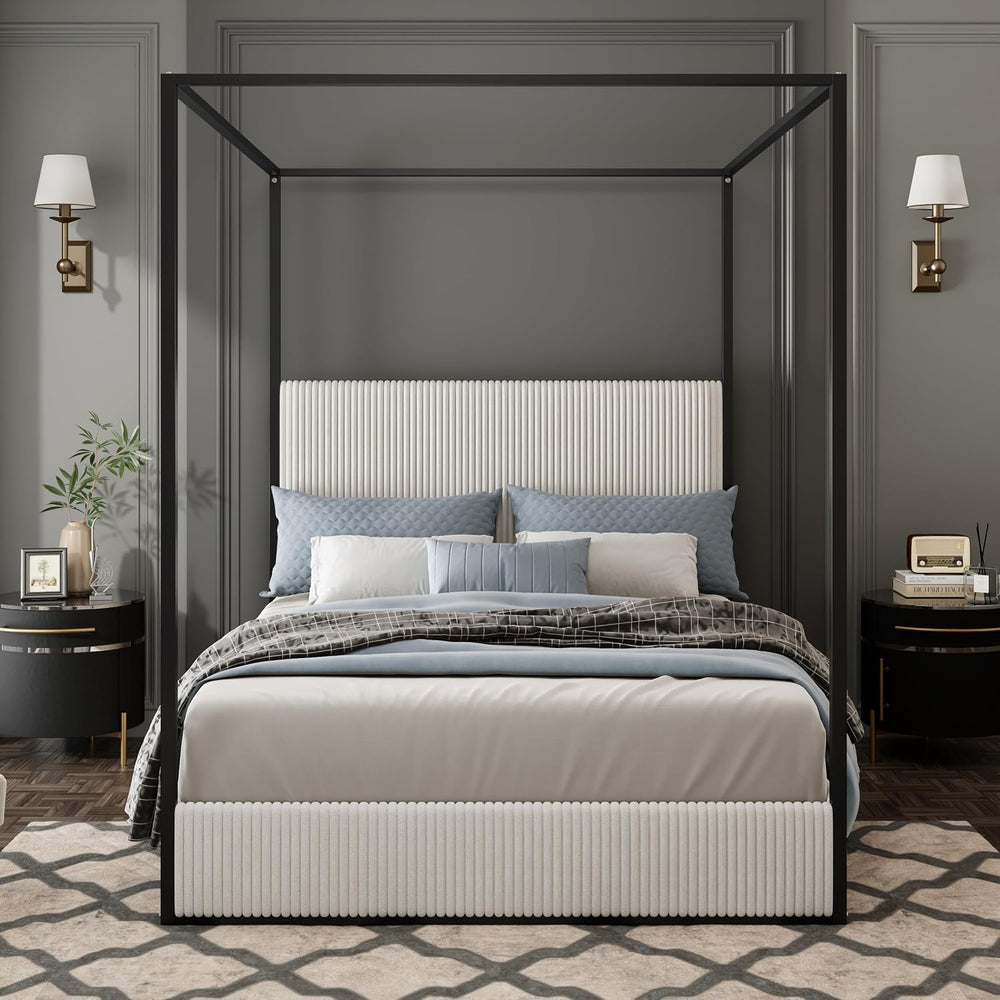 GDFStudio Modern Queen Size Luxury Metal Canopy Bed with 49.5" Velvet Up...