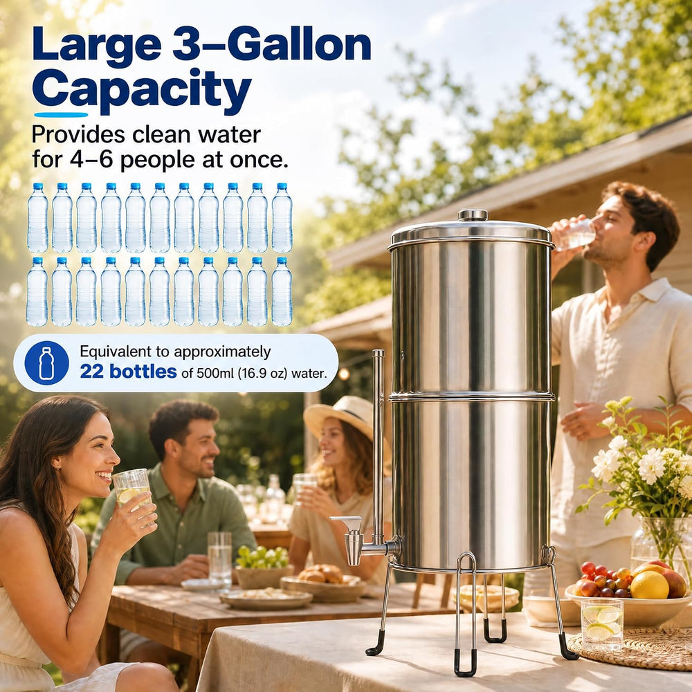 Pureday 3 Gallon Stainless Steel Gravity Water Filter, Meets NSF 42/53/401