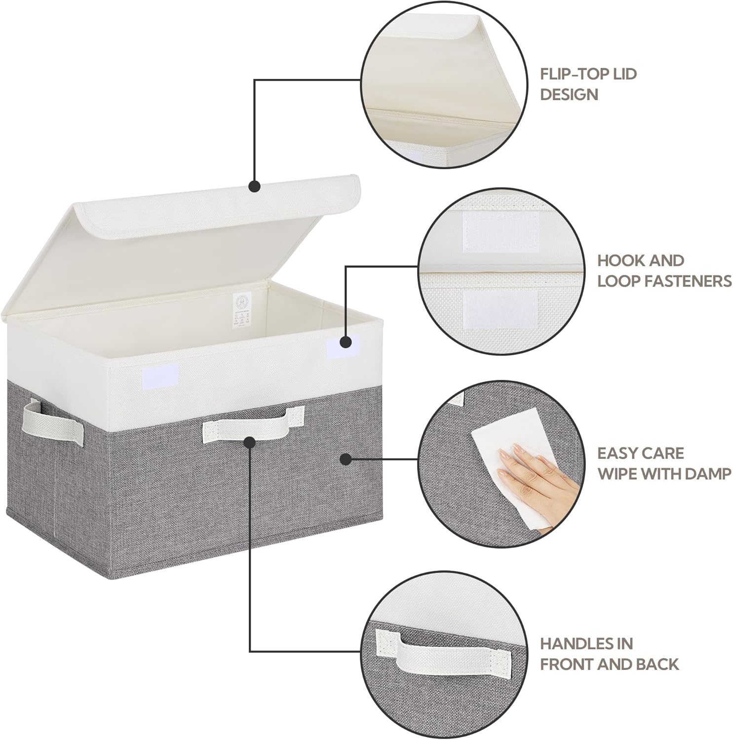 GRANNY SAYS Fabric Storage Boxes, Keepsake Box, Large Storage Bins with Lids, Closet Organizers, Toy Organizer, Storage Baskets for Shelves, White/Gray, 2-Pack