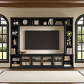Merax 95" Entertainment Center for TVs up to 80", All-in-One TV Stand with Bookshelves & Storage Cabinets & Tempered Glass Doors & Adjustable Shelves, Modern Living Room Wall Unit Media Console, Black
