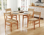 Mid Century Modern Rattan Dining Chairs Set of 4, Farmhouse Natural Beechwood Woven Dining Room Chairs, Boho Armless Cane Kitchen Wicker Chair Wooden Dining Chairs with Weave Hemp Seat and Back