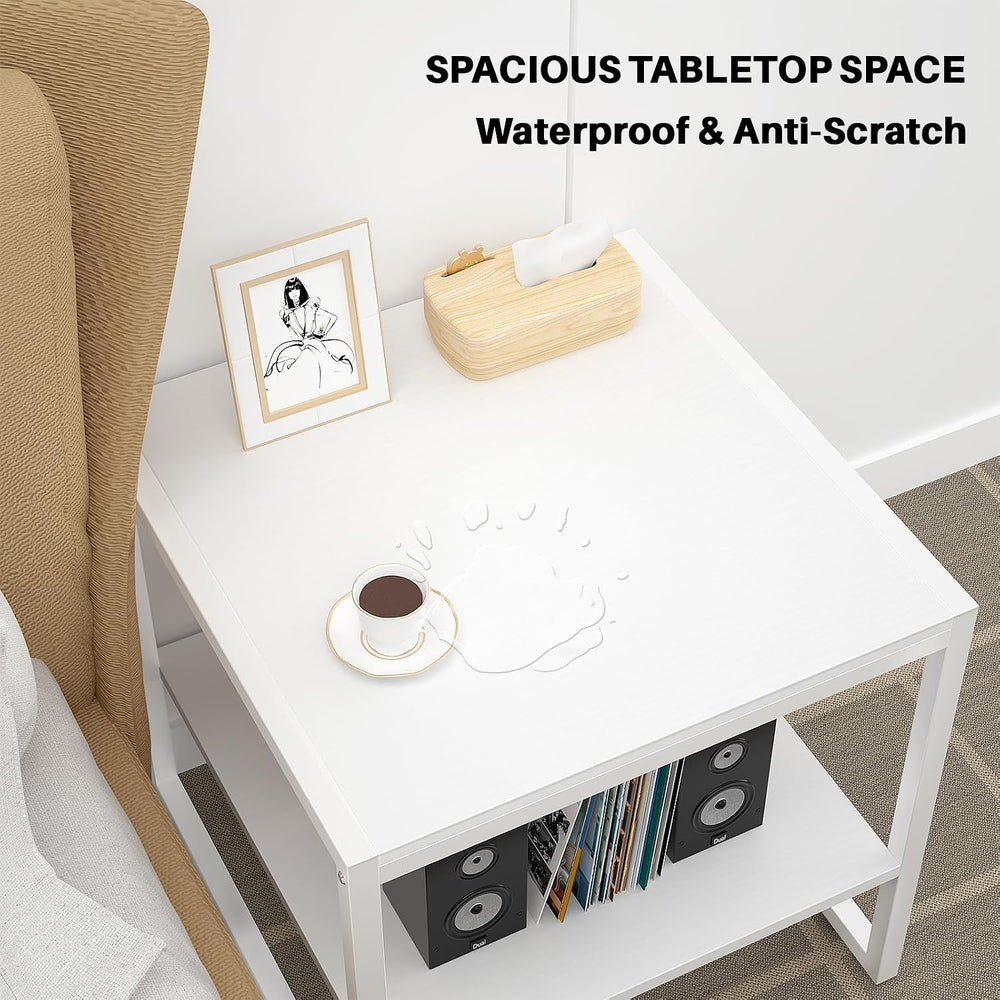 Homieasy End Table, 20 Inch Square Side Table, Mini Fridge Stand, White | 2-T...