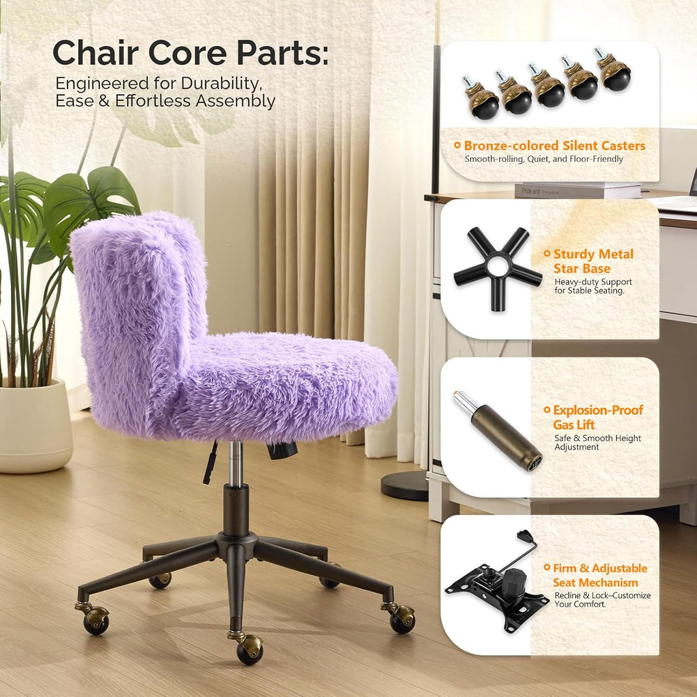 VINGLI Plush Upholstery Vanity Desk Chair with Curved Back & 90-102° Tilt...