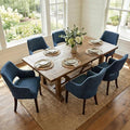 Upholstered Dining Chairs with Arms Set of 6, Linen Fabric Soft Padded Dining Room Chairs, Solid Wood Frame Accent Armchairs for Kitchen, Dining Room & Living Room, Blue