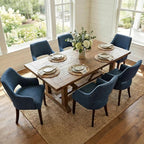 Upholstered Dining Chairs with Arms Set of 6, Linen Fabric Soft Padded Dining Room Chairs, Solid Wood Frame Accent Armchairs for Kitchen, Dining Room & Living Room, Blue