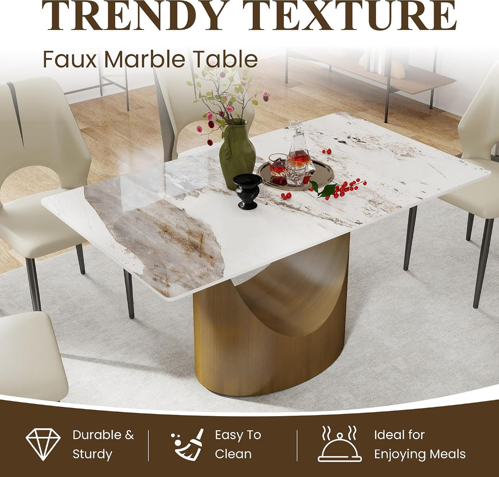 55" Modern Dining Table for 4-6, White Rectangle Dining Table, Sintered ...