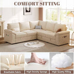 85 Inch Modular Sectional Sofa with Pull Out Bed, L Shaped 5 Seat Sectional Sleeper Sofa with Storage, Sectional Couches for Living Room, Cloud Modular Couch, Removable Sofa Cover, Beige