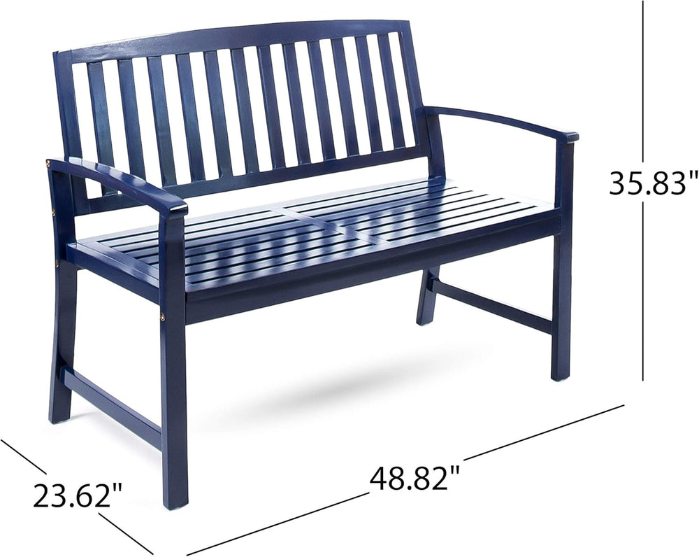 Christopher Knight Home Laurel Farmhouse Cottage Acacia Wood Bench, Pu Navy Blue
