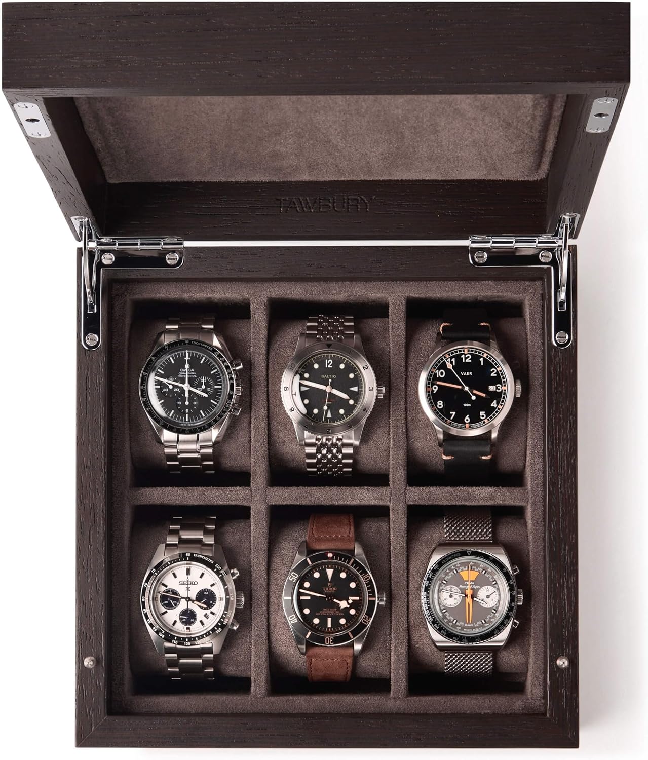 TAWBURY Wooden Watch Box for Men – 6 Watch Box Wood | Wooden Mens Watch Box Rustic | 6 Watch Case for Women & Men | Watch Collection Box for Men | Wrist Watch Storage Case for Men Wood