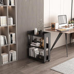 ALISENED Small Bookshelf and Bookcase, 3 Tier Wood Nightstand with Wheels, Modern Bedside End Table with Storage Rack for Bedroom, Library, Living Room, Home, Office Cart, Black